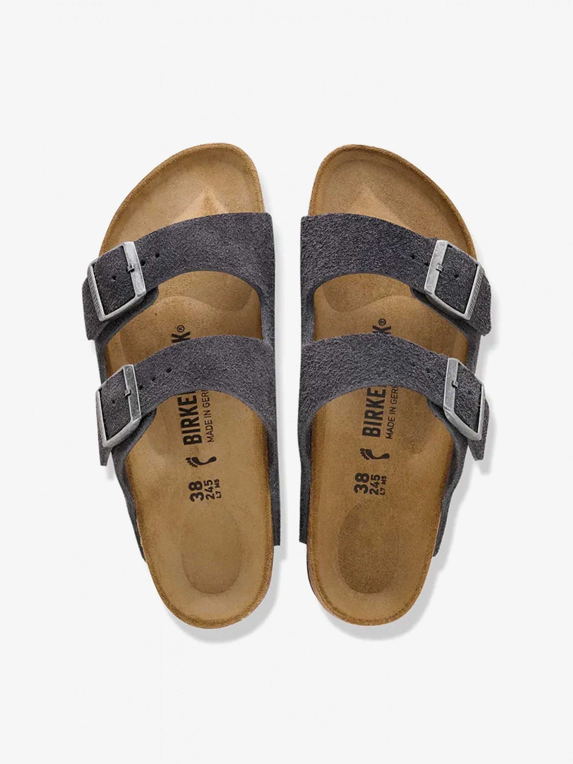 Chinelos Birkenstock Arizona Couro em Camurça Cinzentos