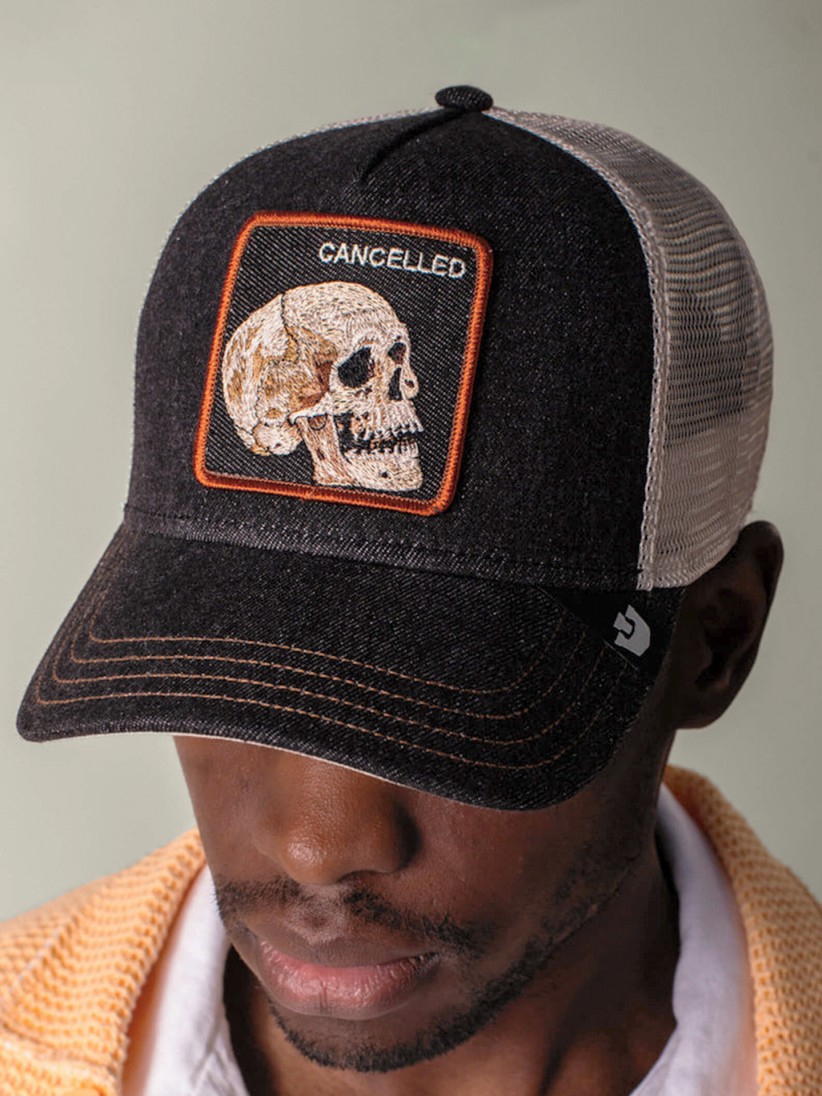 Gorra Vaquera Goorin Bros Skull Cancelled Trucker Negra y Beige