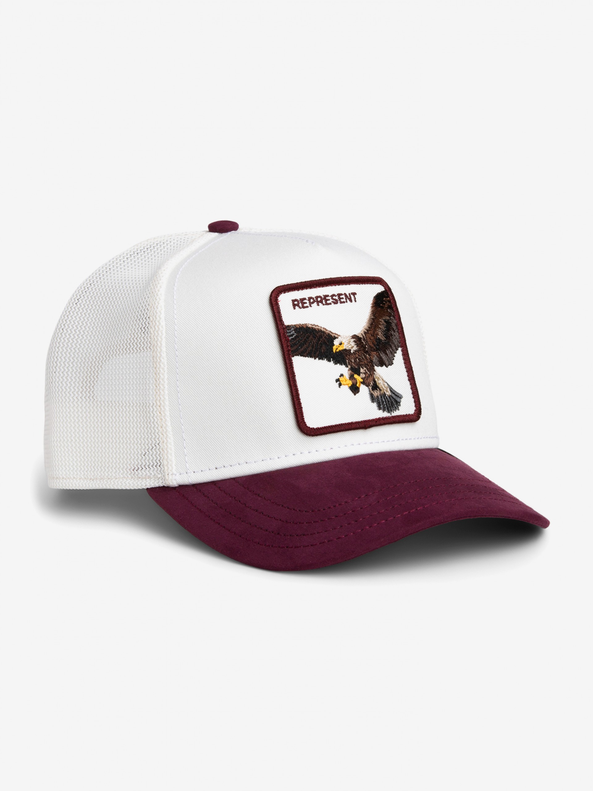 Boné Goorin Bros Suede Eagle Represent Trucker Branco e Bordeaux