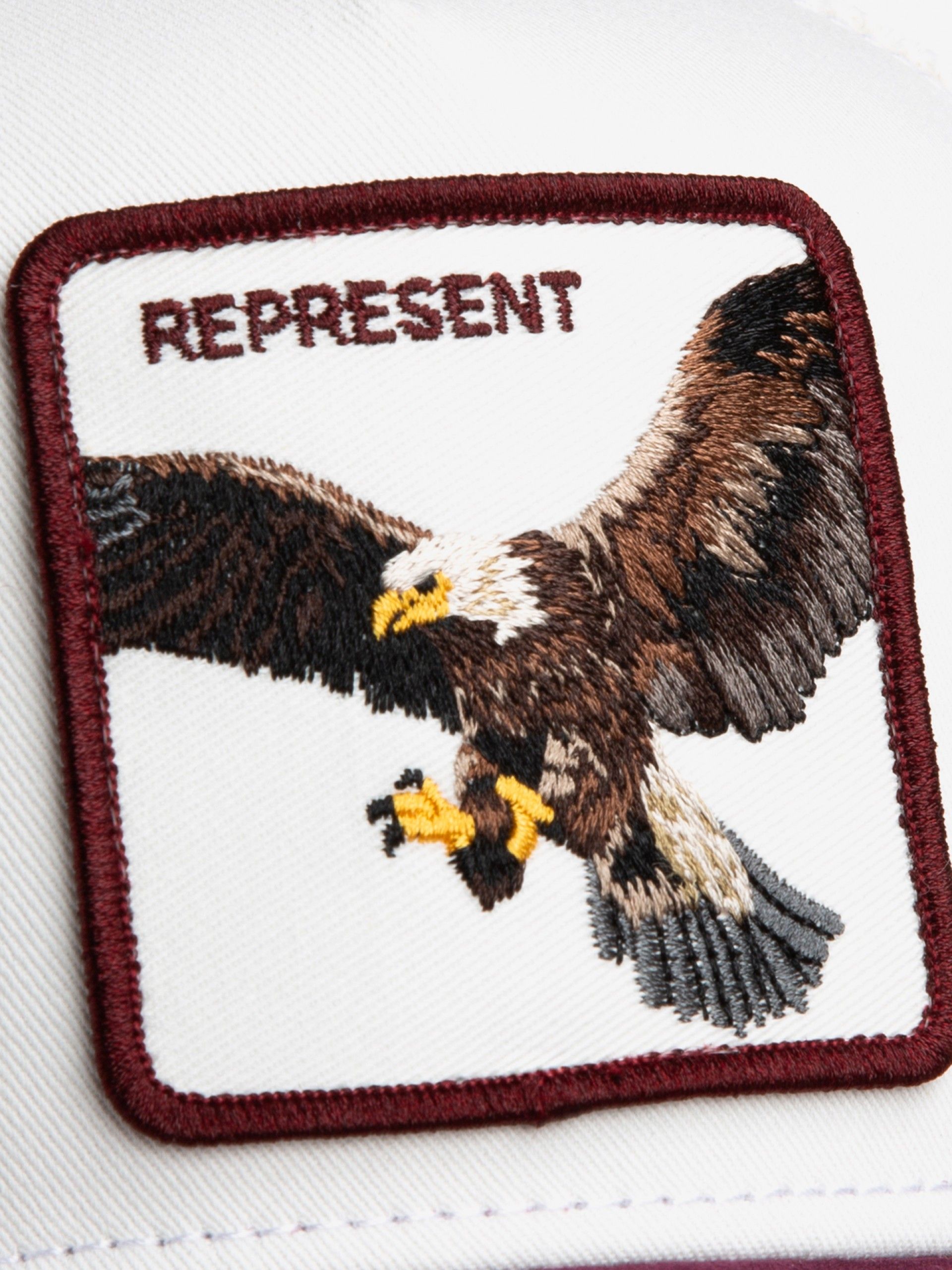 Boné Goorin Bros Suede Eagle Represent Trucker Branco e Bordeaux