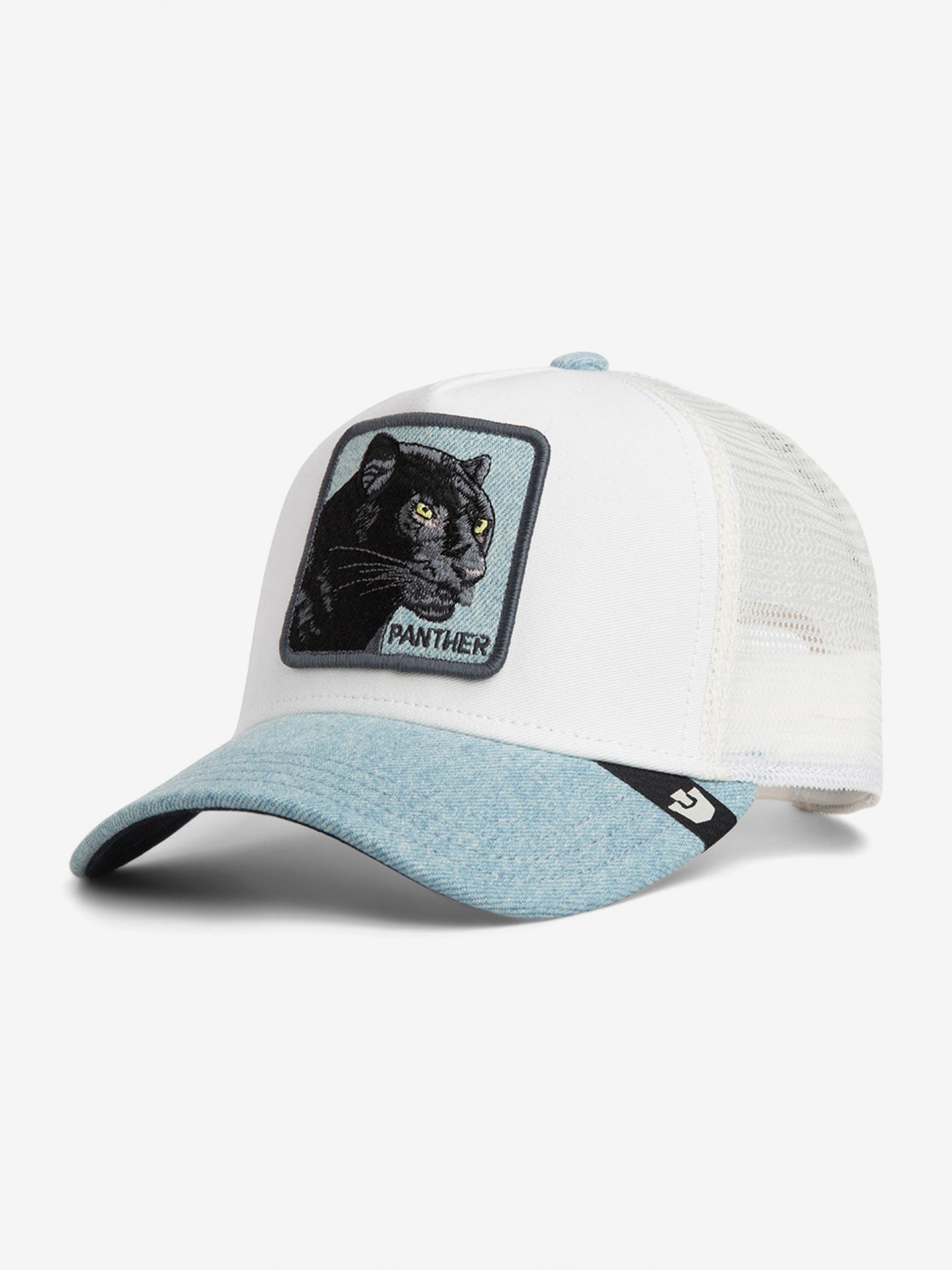Goorin Bros Black Panther Trucker White and Blue Denim Cap