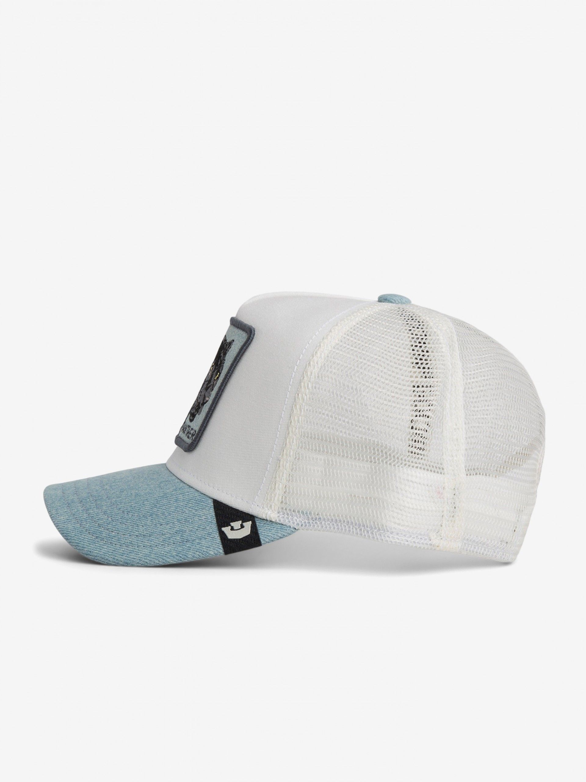 Goorin Bros Black Panther Trucker White and Blue Denim Cap