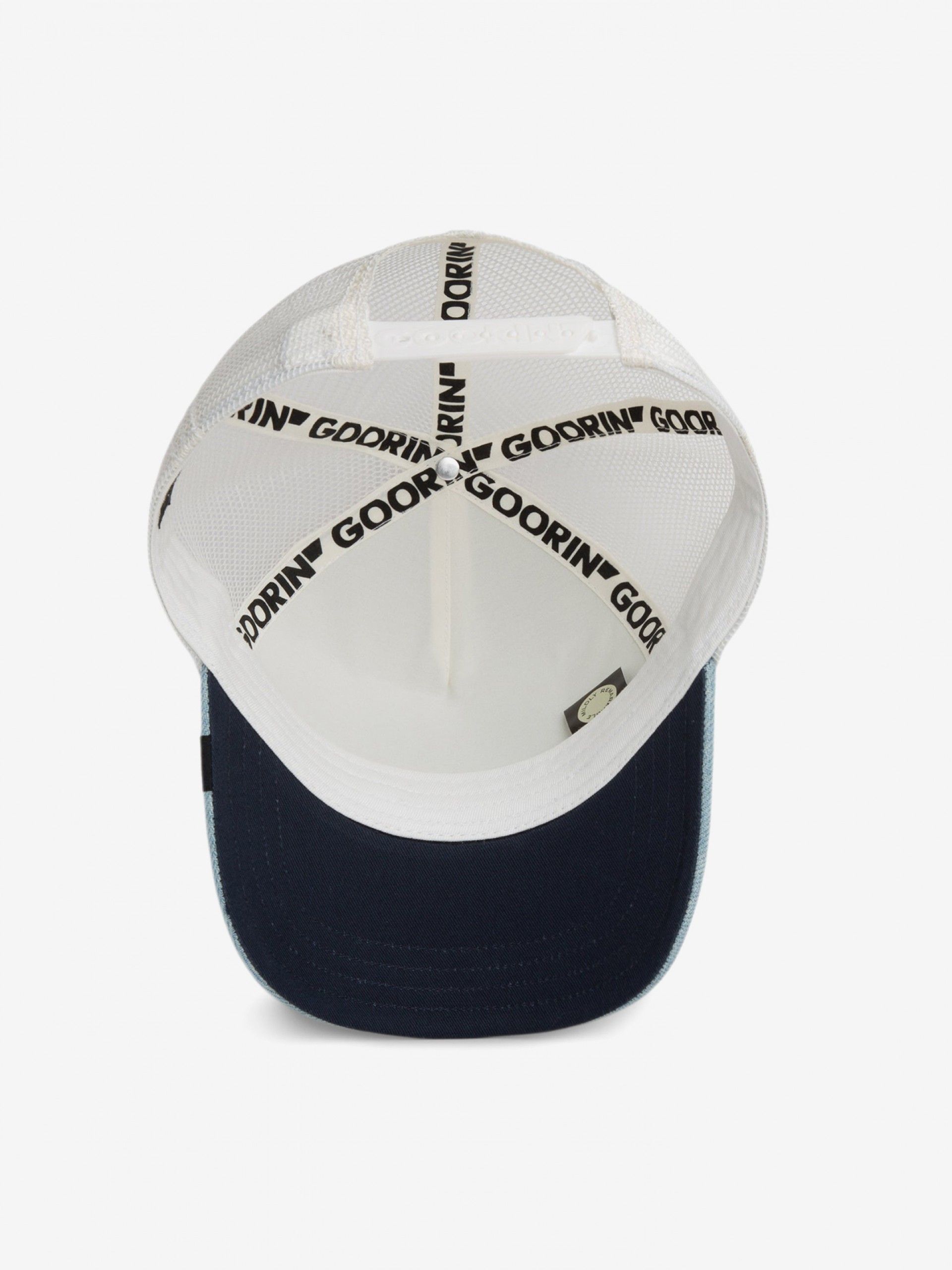 Goorin Bros Black Panther Trucker White and Blue Denim Cap