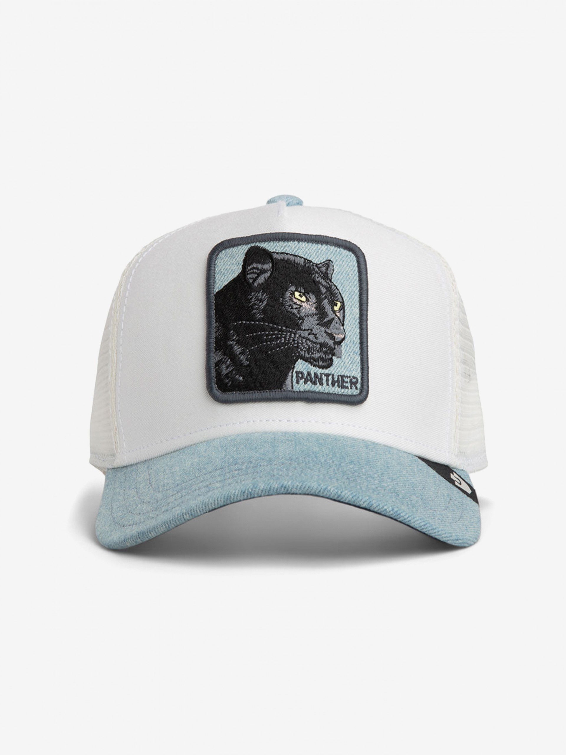 Goorin Bros Black Panther Trucker White and Blue Denim Cap