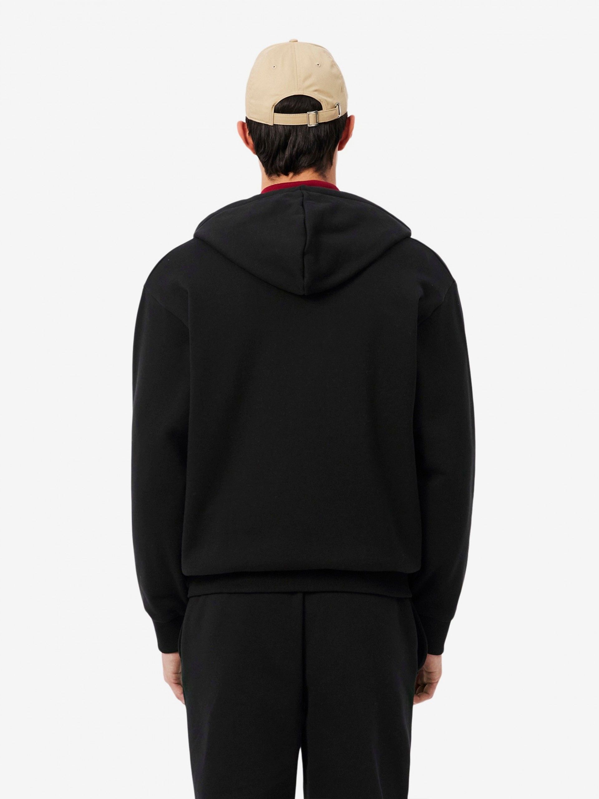 Casaco com Capuz Lacoste Zipped Fleece Preto