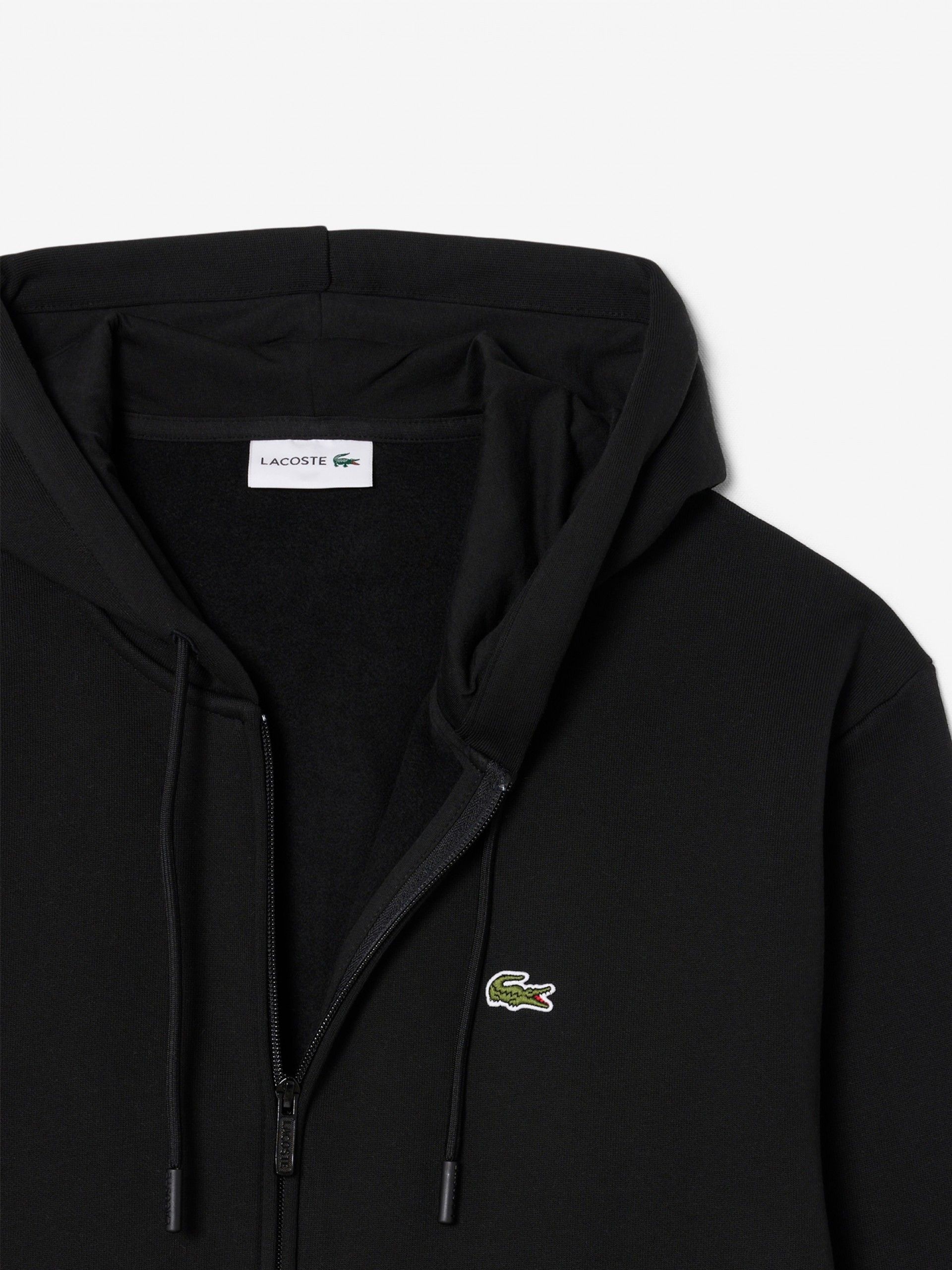 Casaco com Capuz Lacoste Zipped Fleece Preto