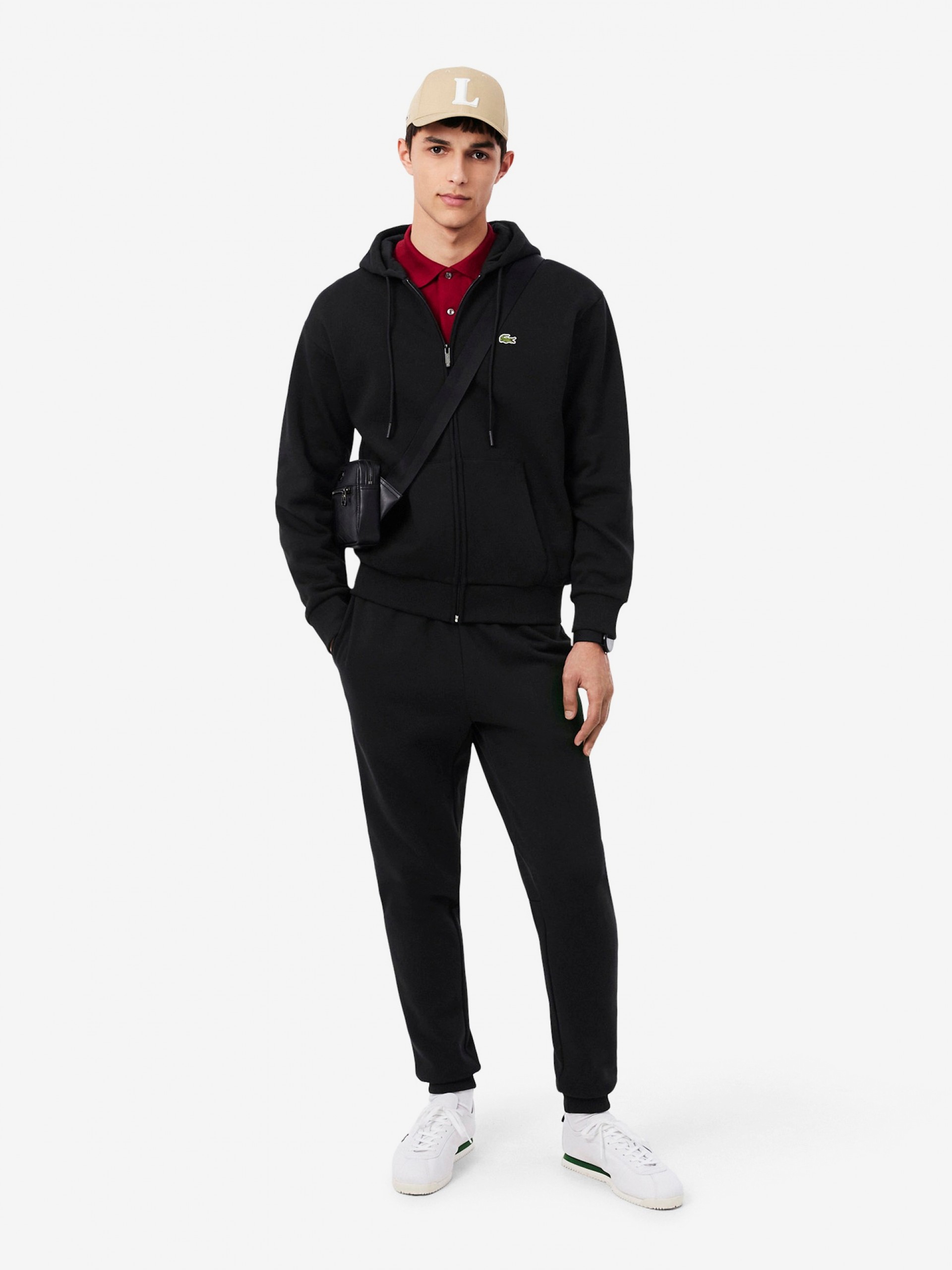 Casaco com Capuz Lacoste Zipped Fleece Preto
