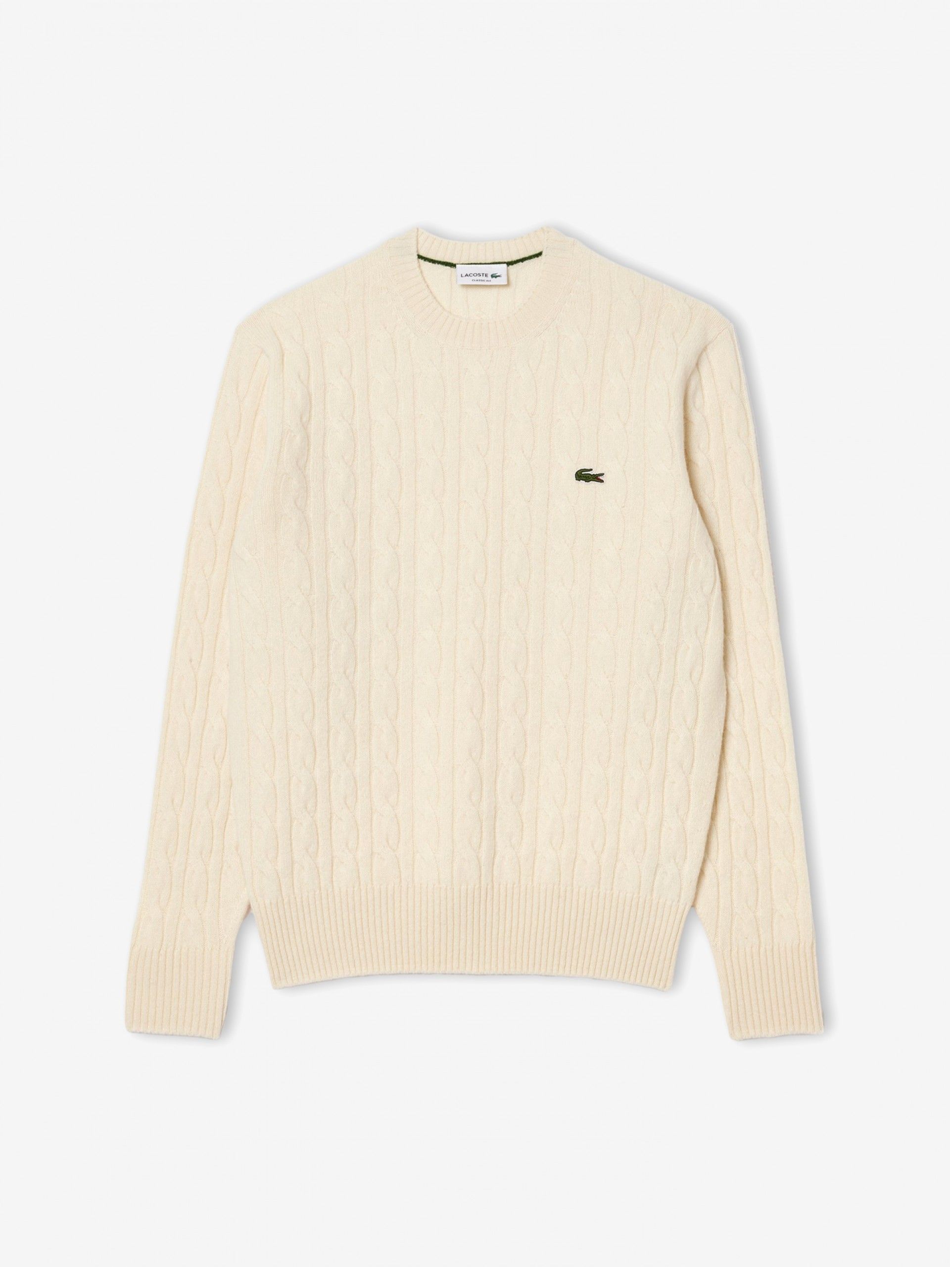 Camisola Lacoste de Malha e Lã Cardada Crew Bege
