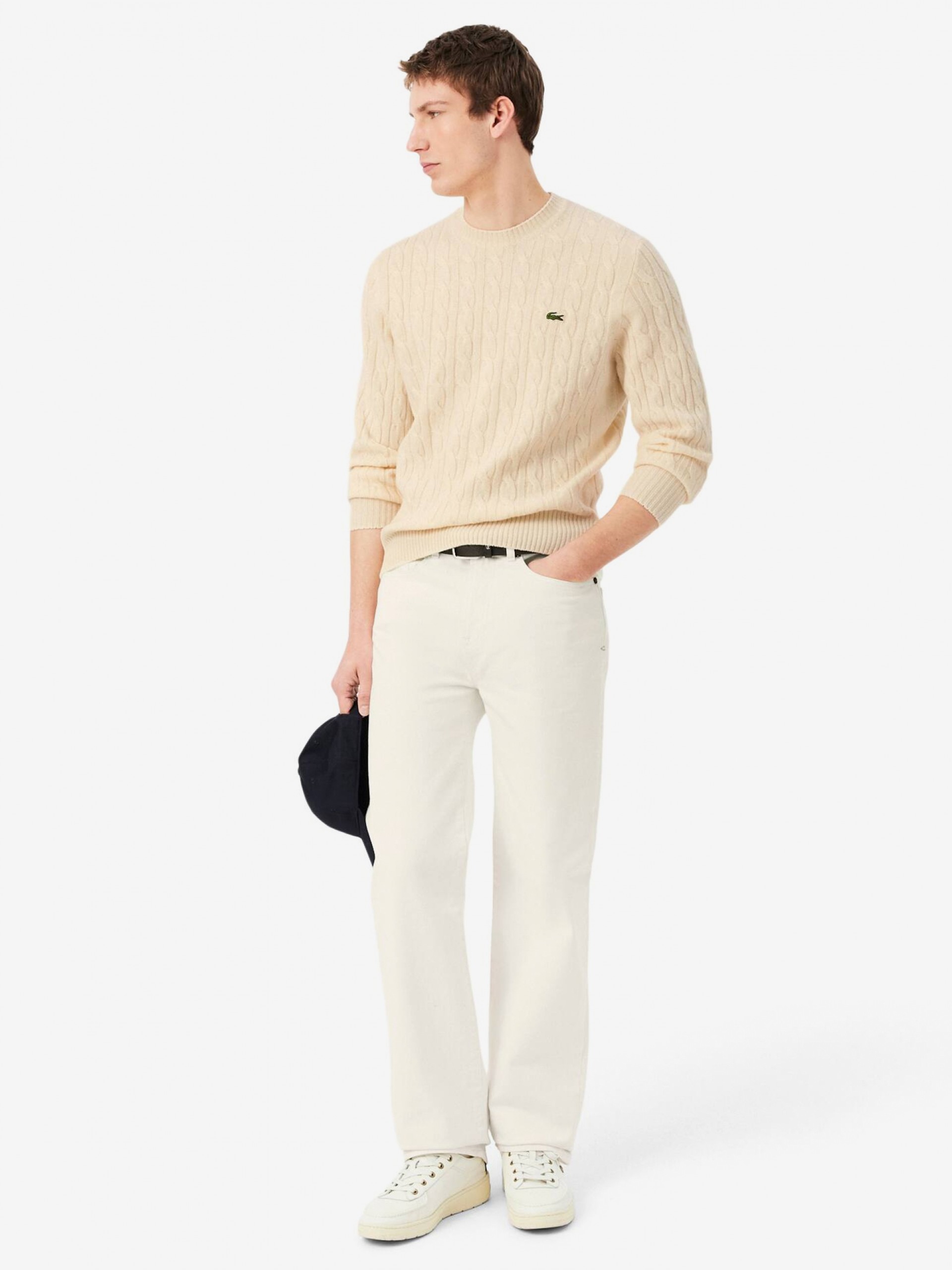 Camisola Lacoste de Malha e Lã Cardada Crew Bege