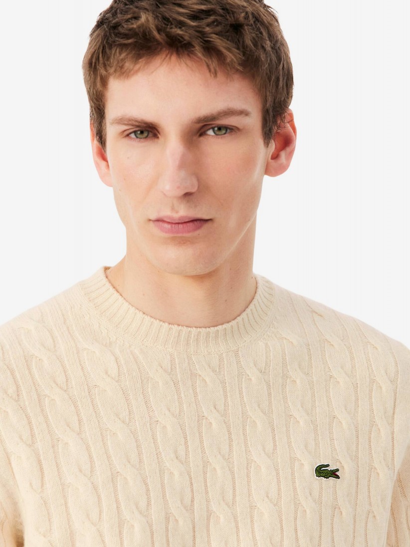 Camisola Lacoste de Malha e L� Cardada Crew Bege