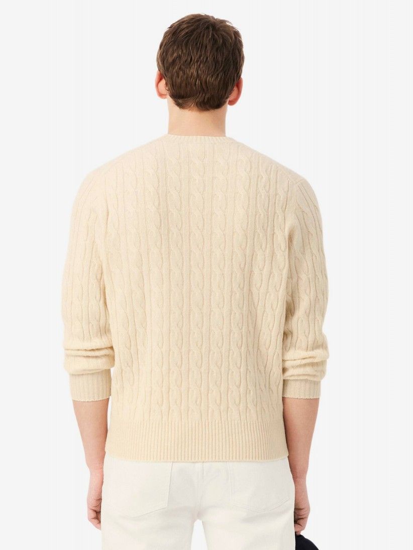 Camisola Lacoste de Malha e L� Cardada Crew Bege