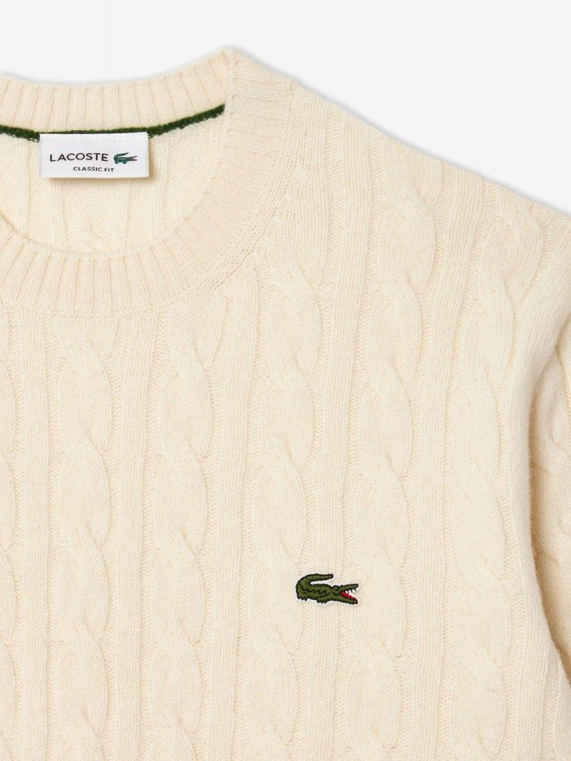 Camisola Lacoste de Malha e L� Cardada Crew Bege