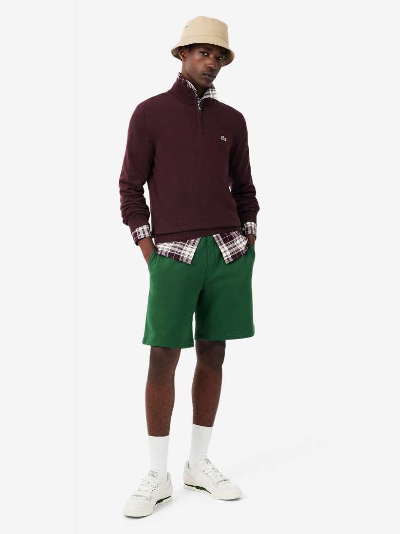 Camisola com Fecho Lacoste de Gola Alta em Algod�o Bordeaux