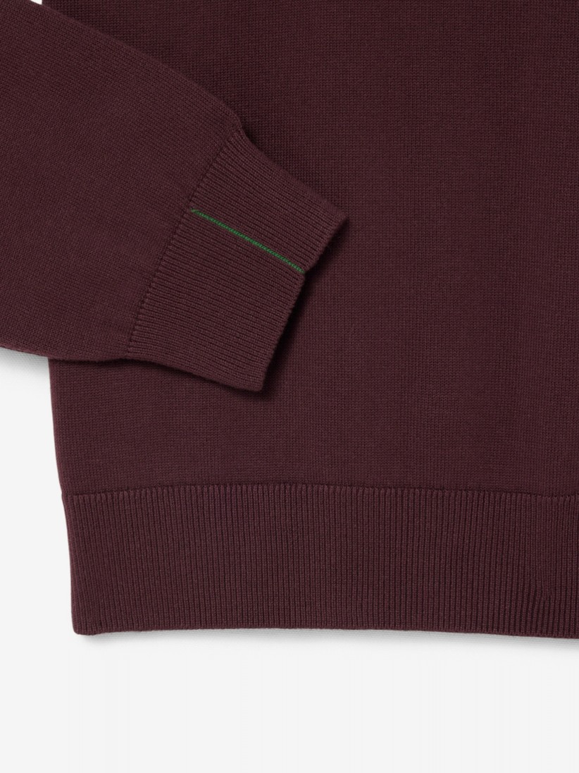 Camisola com Fecho Lacoste de Gola Alta em Algod�o Bordeaux