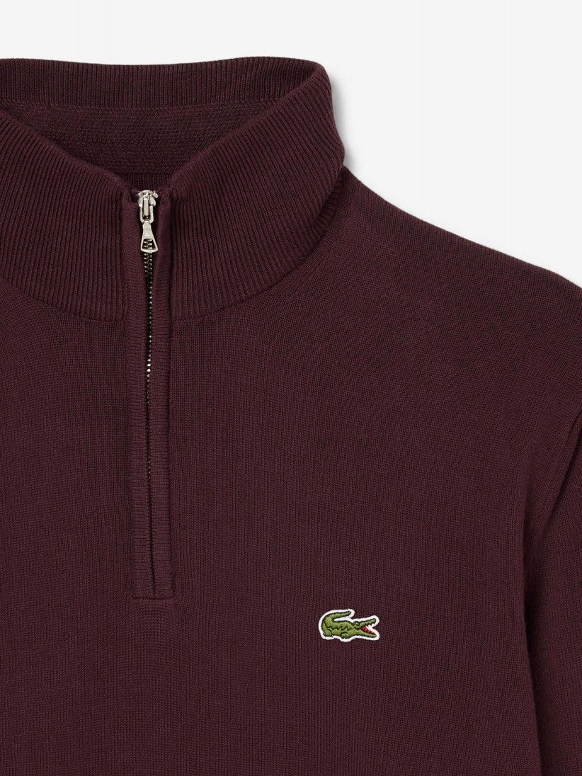 Camisola com Fecho Lacoste de Gola Alta em Algod�o Bordeaux
