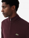 Camisola com Fecho Lacoste de Gola Alta em Algod�o Bordeaux