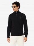 Camisola com Fecho Lacoste de Gola Alta em Algod�o Preta