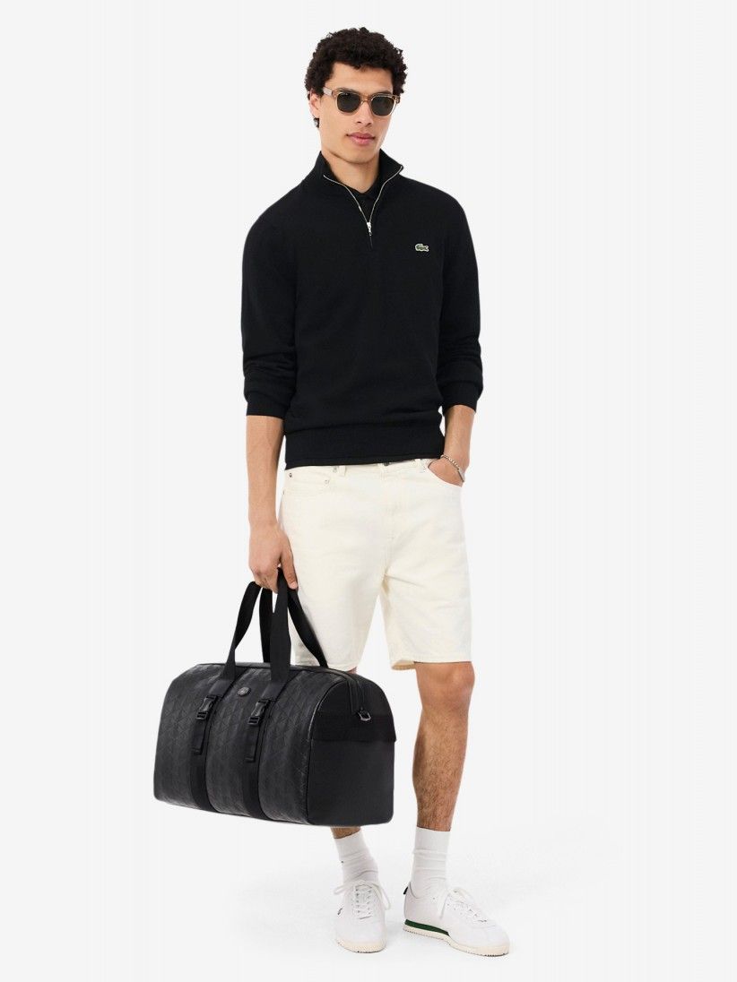 Camisola com Fecho Lacoste de Gola Alta em Algod�o Preta