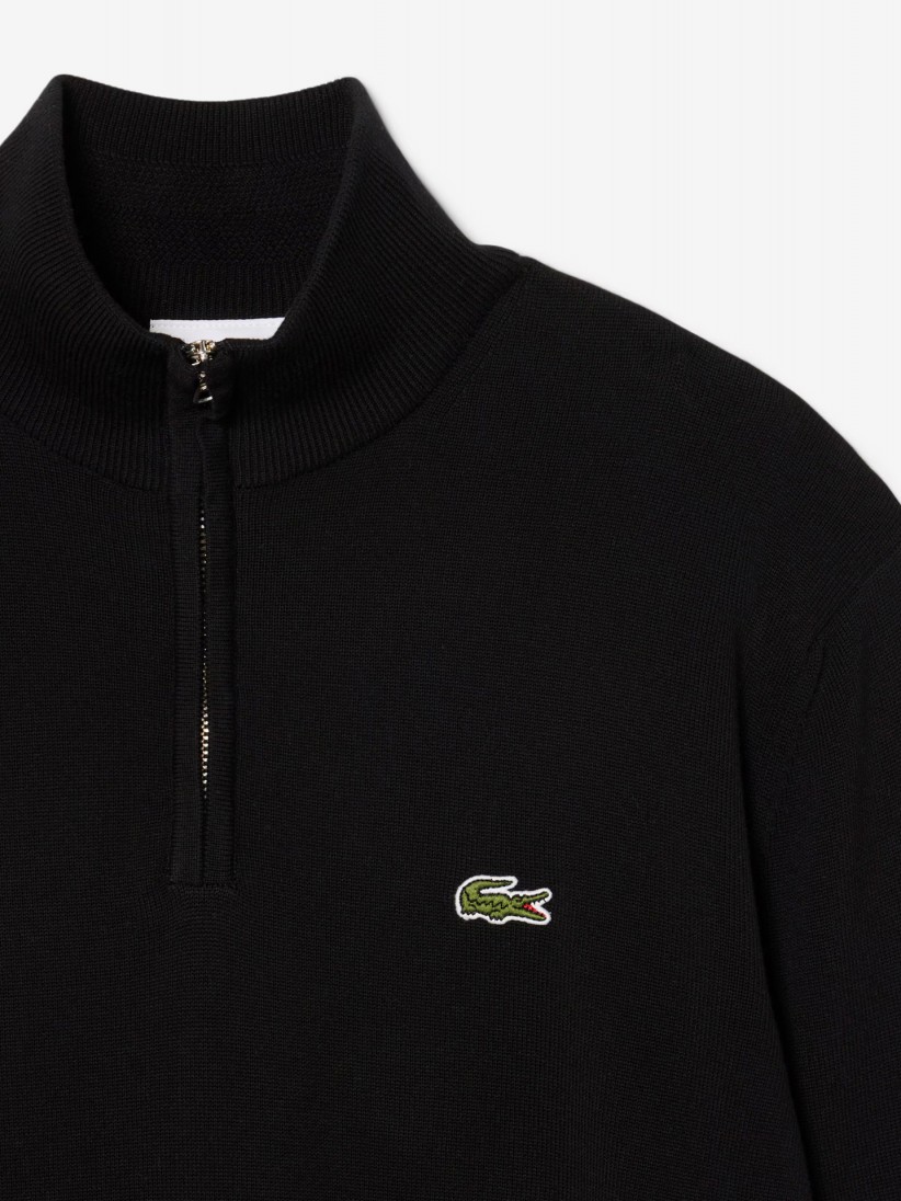 Camisola com Fecho Lacoste de Gola Alta em Algod�o Preta