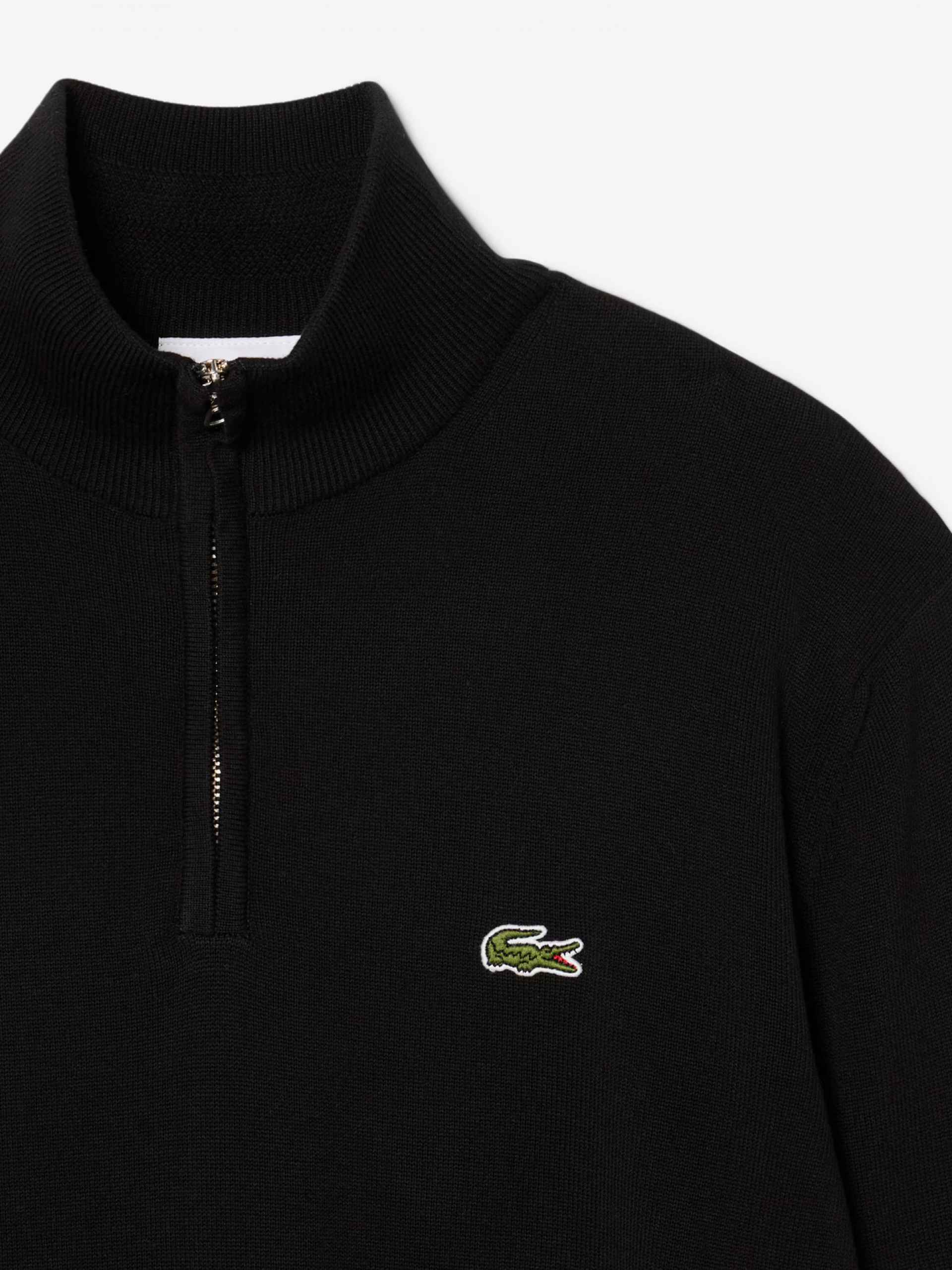 Lacoste High Neck Cotton Black Zip Sweater