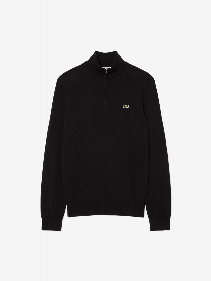 Camisola com Fecho Lacoste de Gola Alta em Algod�o Preta