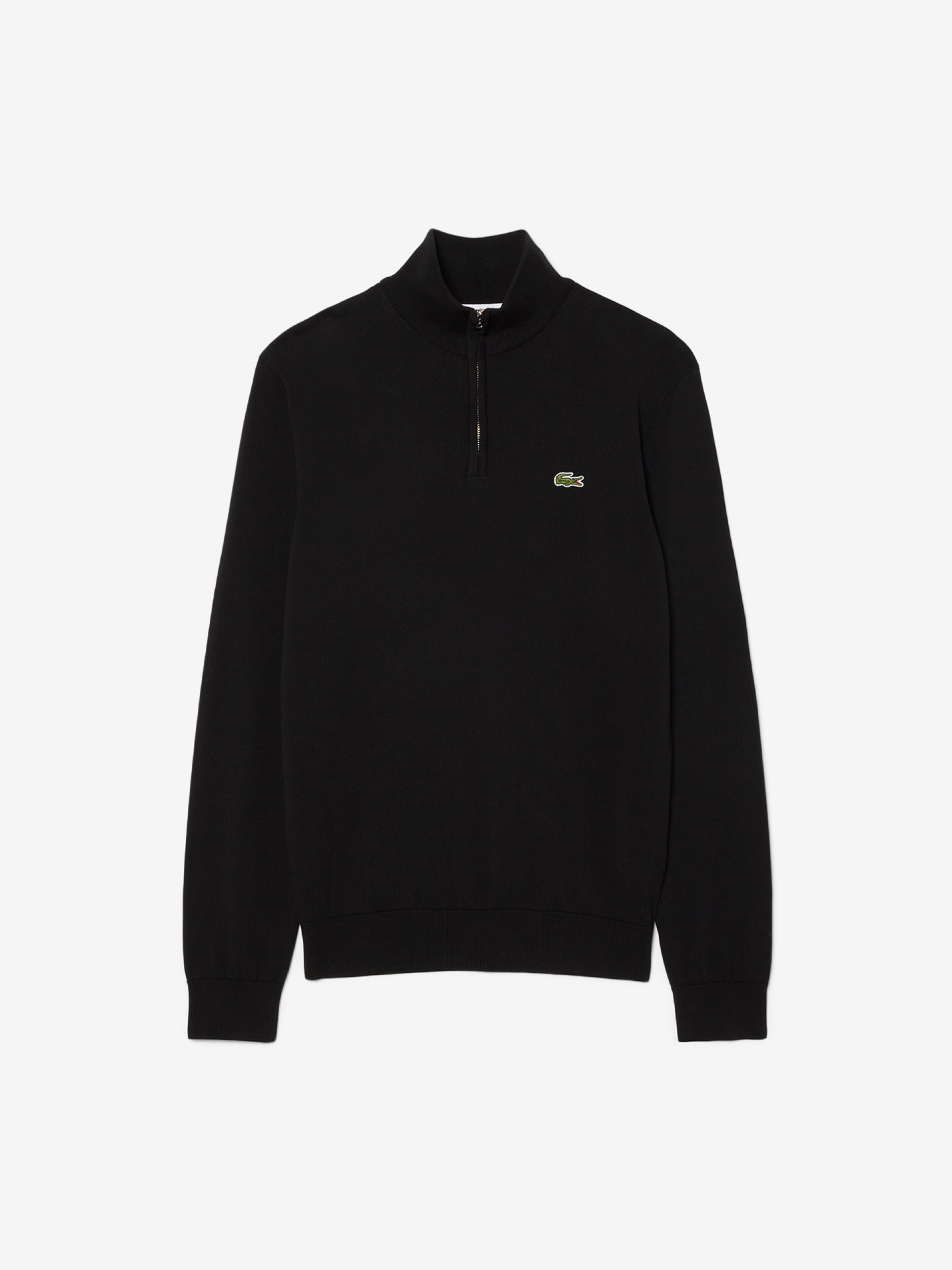 Lacoste High Neck Cotton Black Zip Sweater