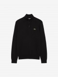 Camisola com Fecho Lacoste de Gola Alta em Algod�o Preta