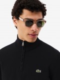 Camisola com Fecho Lacoste de Gola Alta em Algod�o Preta