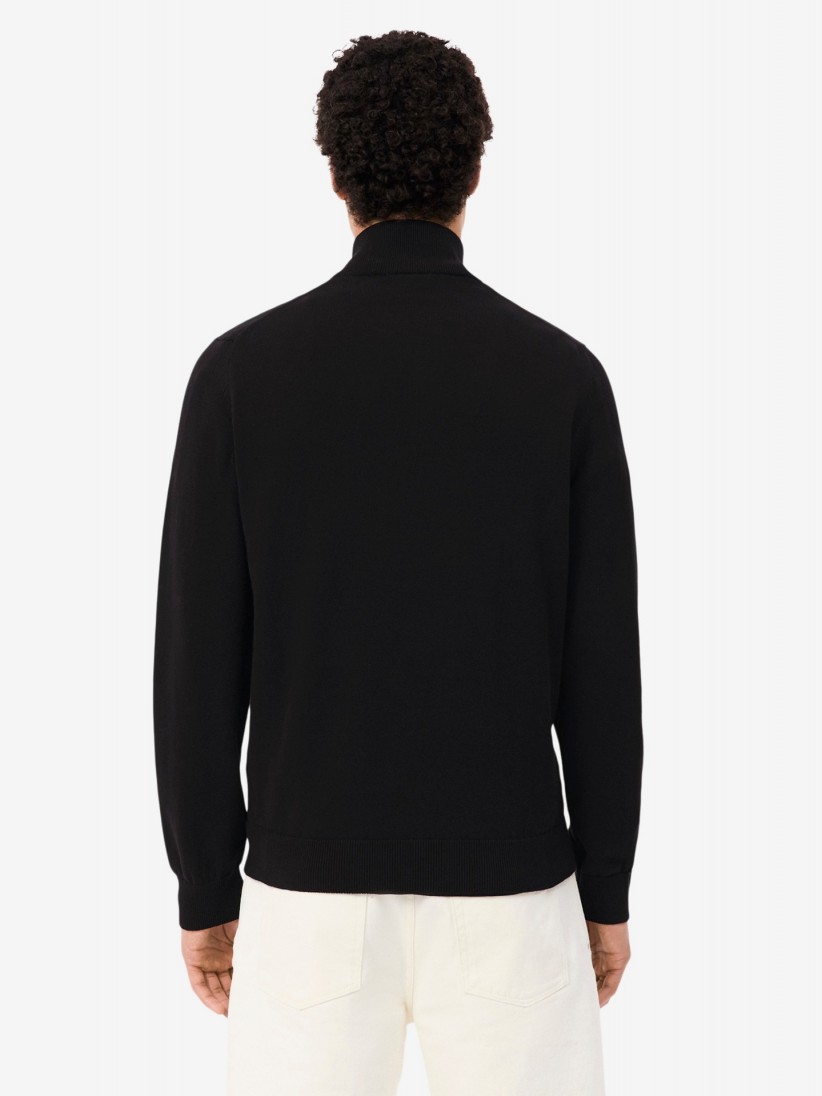 Camisola com Fecho Lacoste de Gola Alta em Algod�o Preta