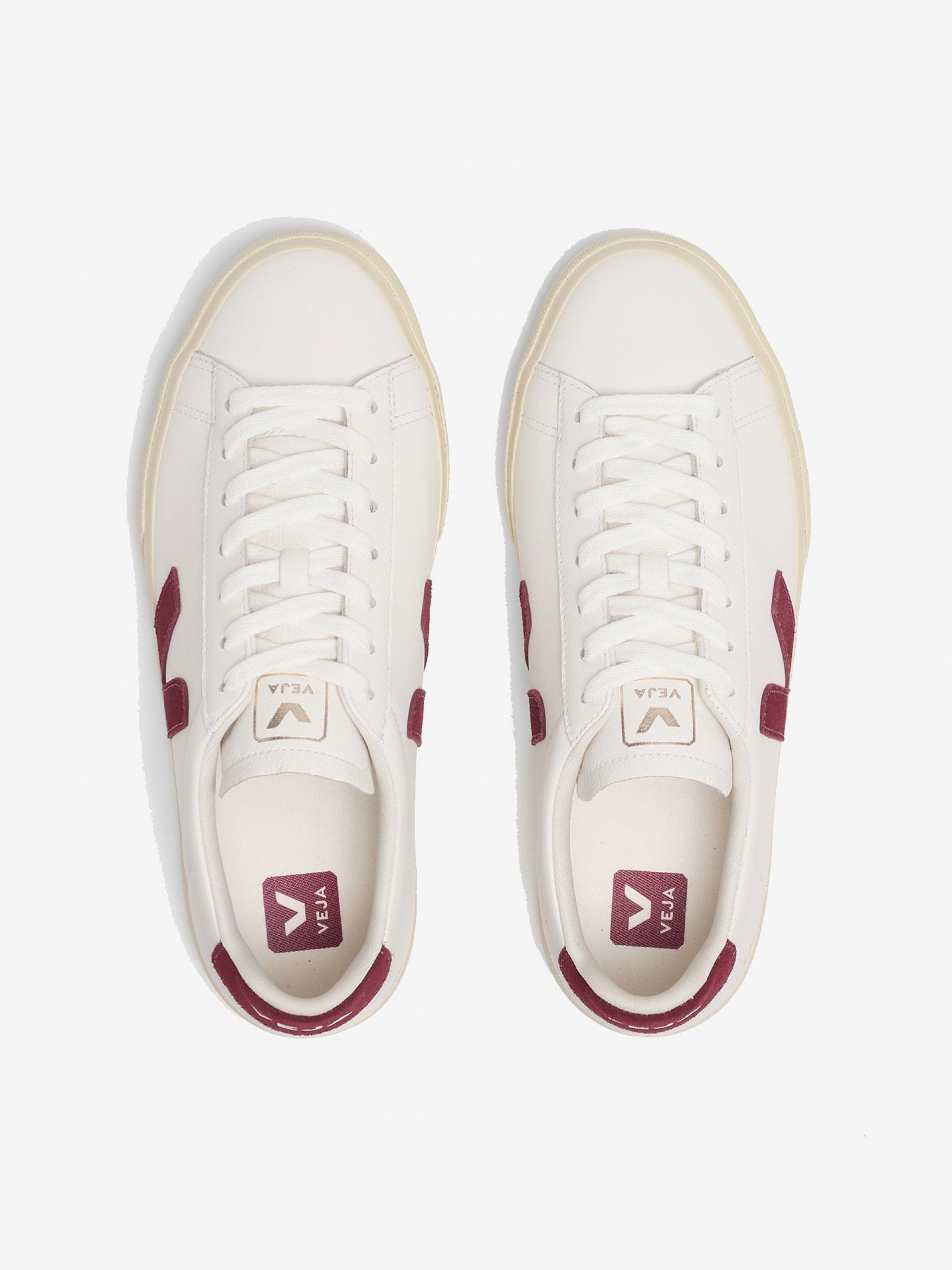 VEJA Campo Chromefree Leather White and Burgundy Sneakers