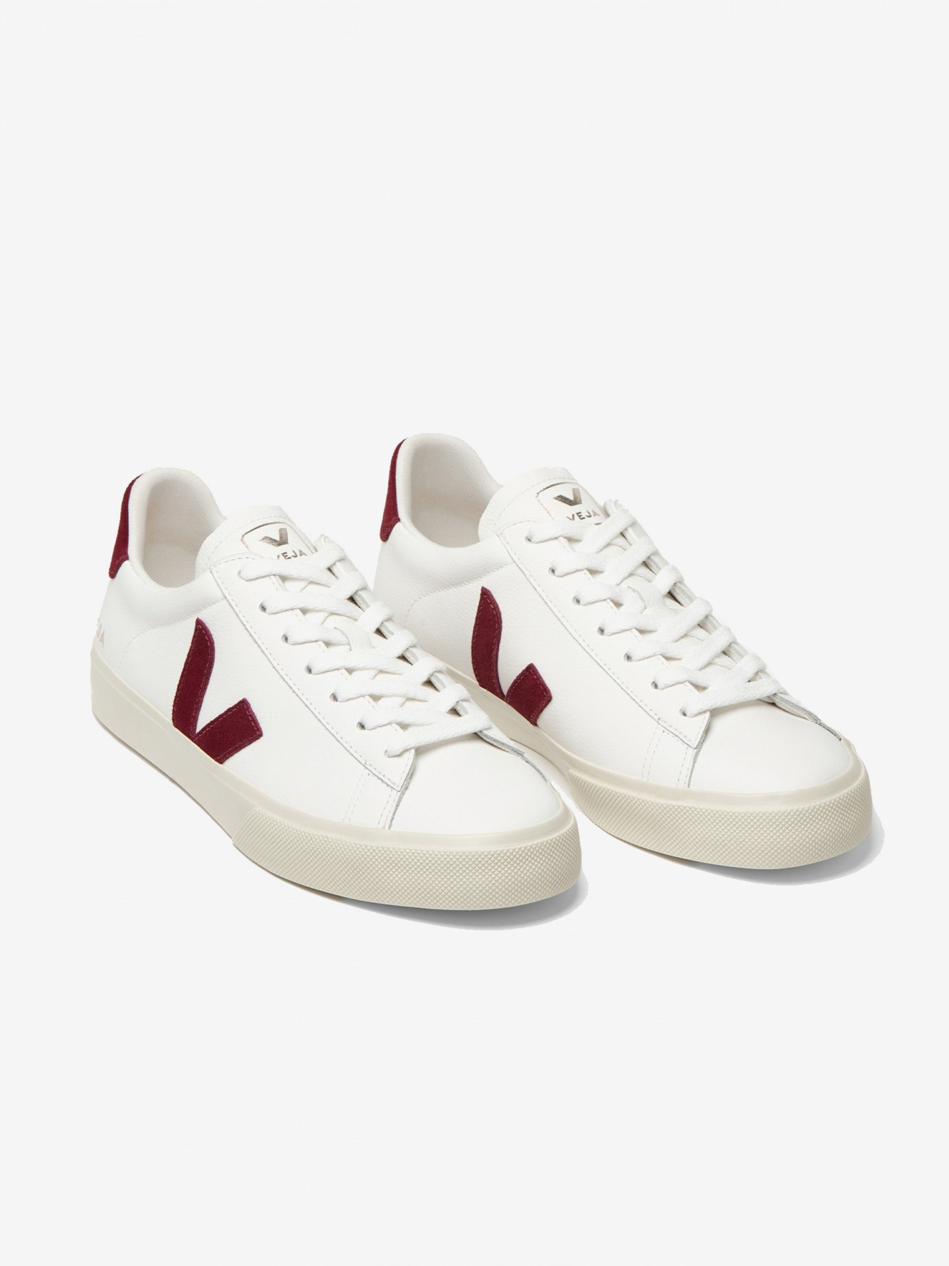 VEJA Campo Chromefree Leather White and Burgundy Sneakers
