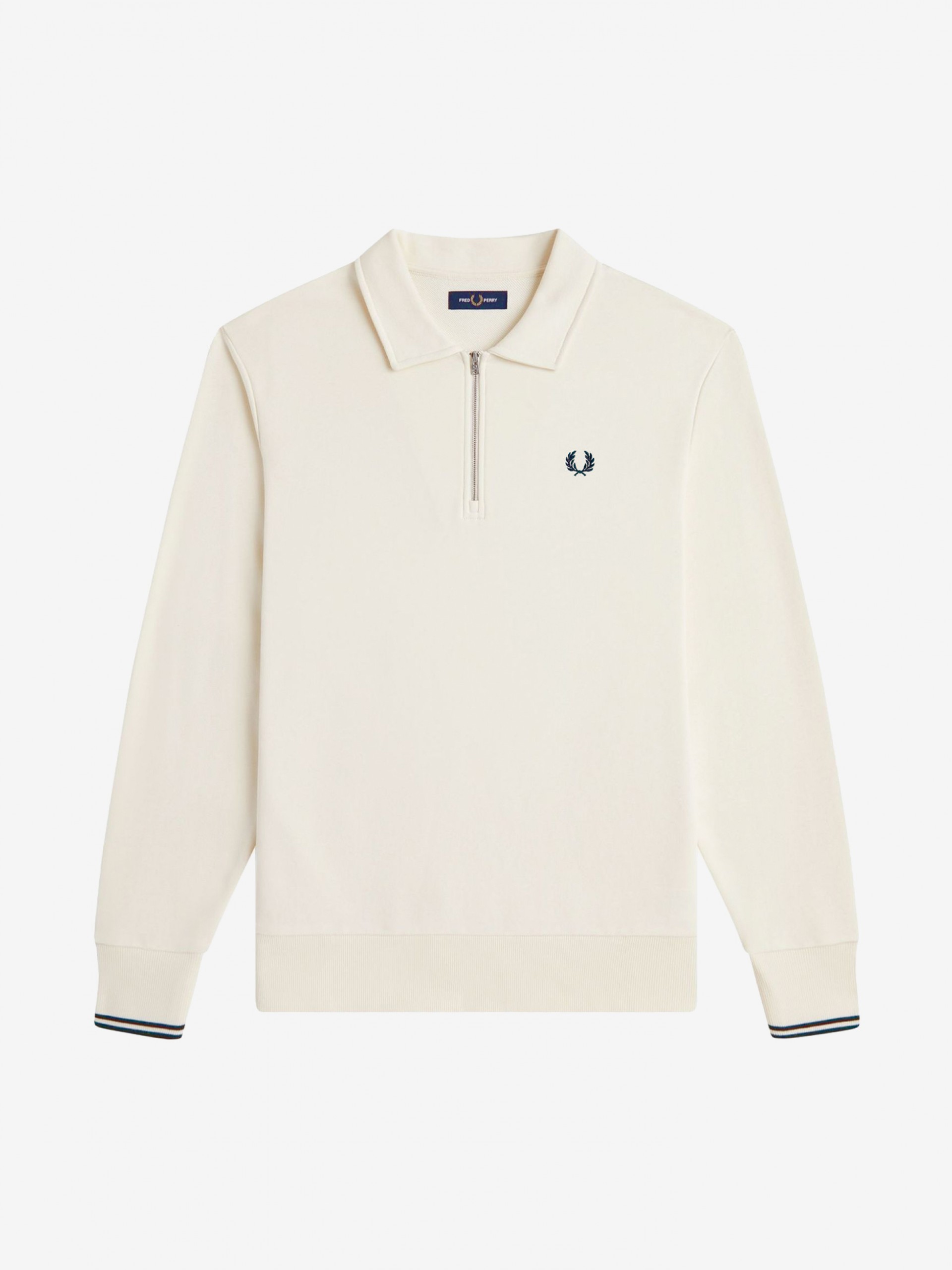 Fred Perry Collared Beige and Blue Zip Sweater
