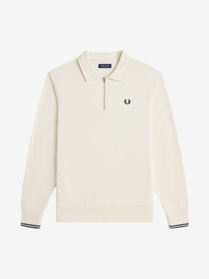 Sudadera con Cremallera Fred Perry Collared Beige y Azul