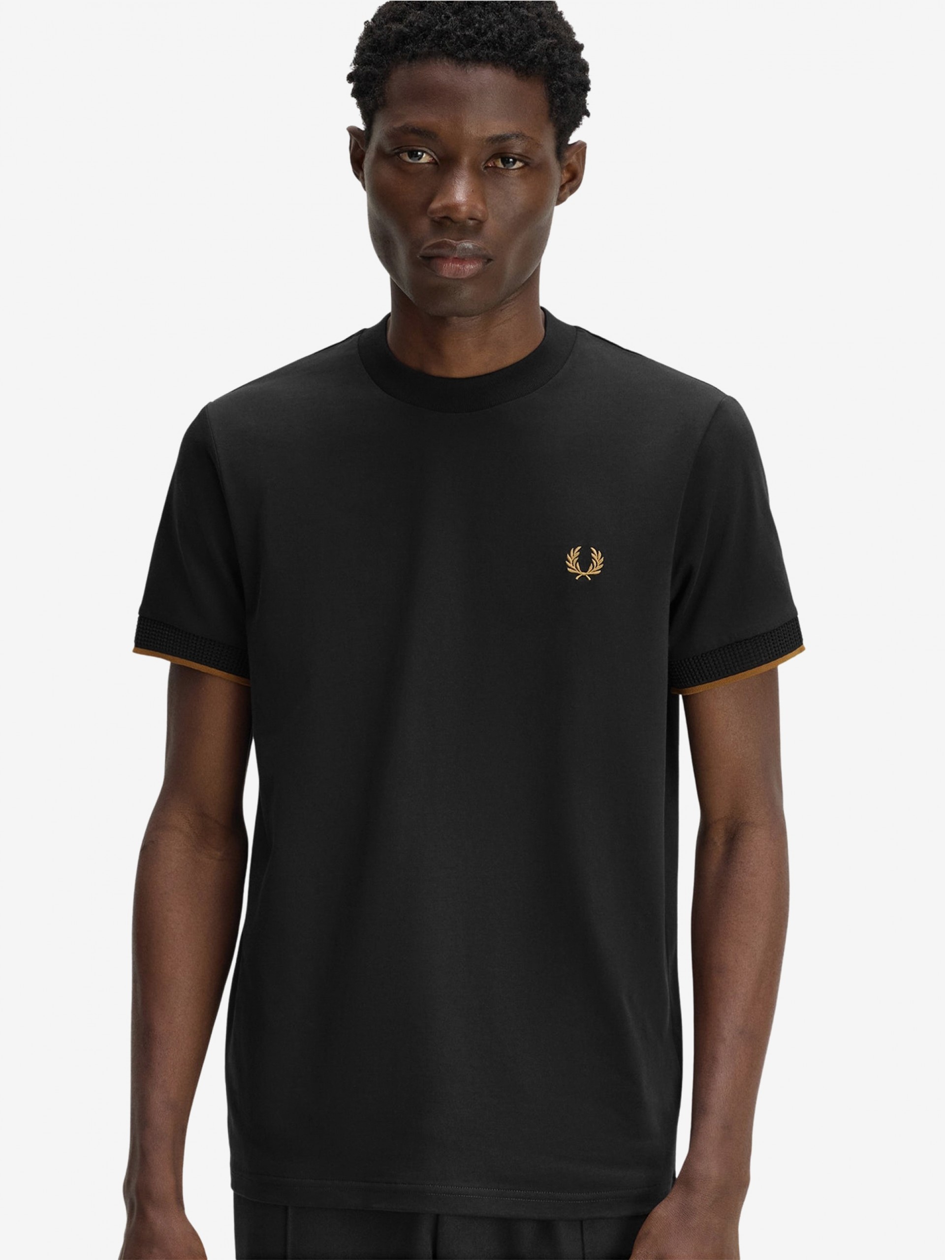 Fred Perry Mesh Cuff Black and Camel T-shirt