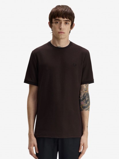 Fred Perry Trim Detail Crepe Piqu� Brown T-shirt