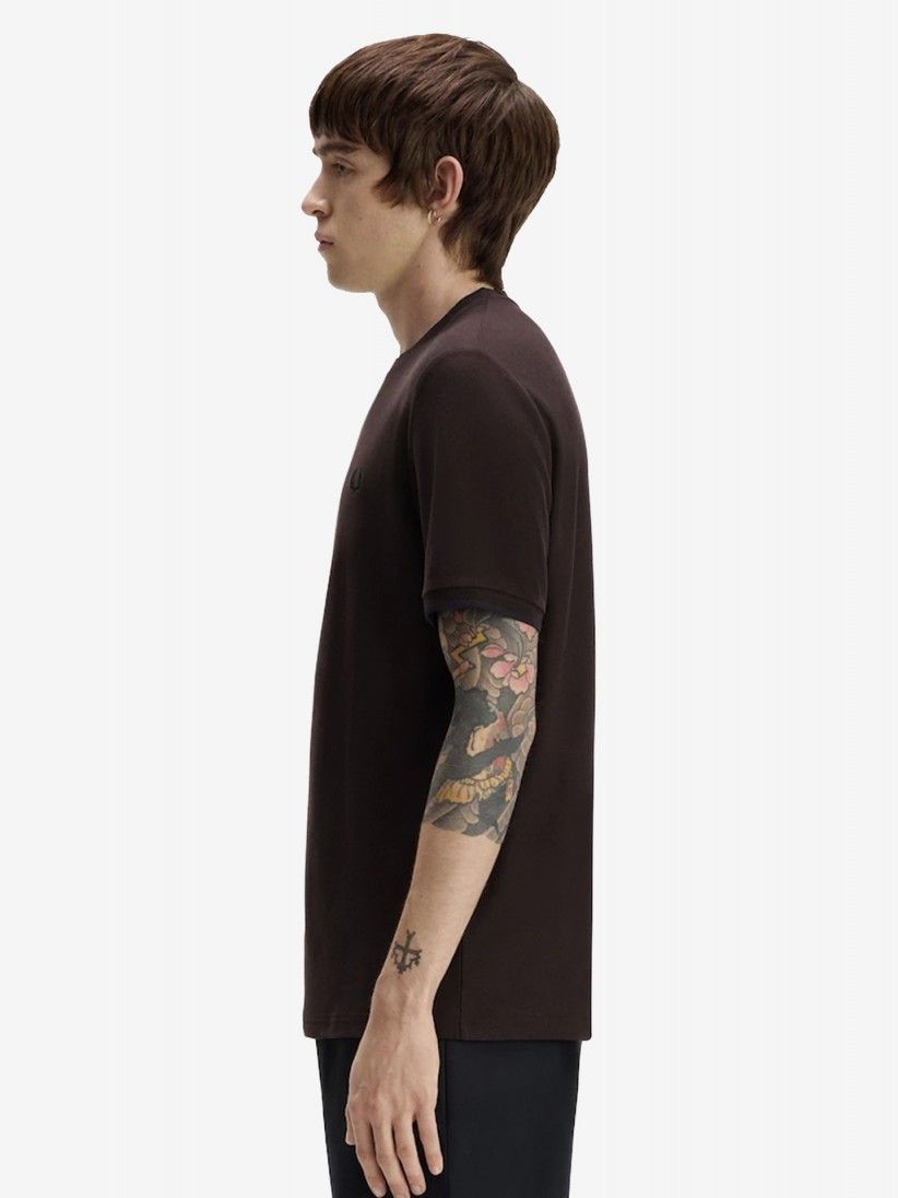 T-shirt Fred Perry Trim Detail Crepe Piqu� Castanha