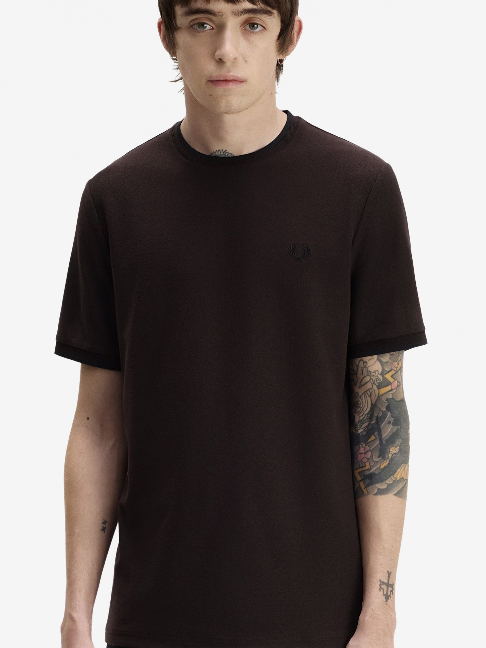 Fred Perry Trim Detail Crepe Piqué Brown T-shirt