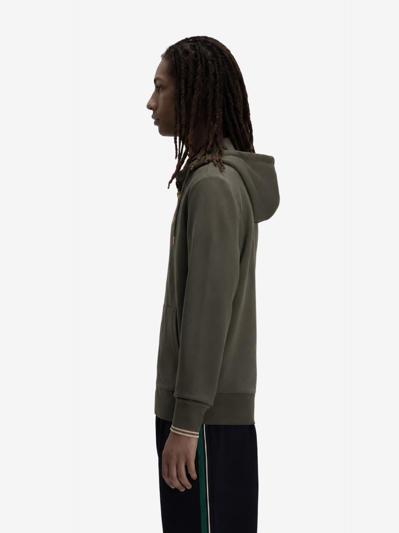 Casaco com Capuz Fred Perry Zip Through Verde Casaco com Capuz Fred Perry Zip Through Verde
