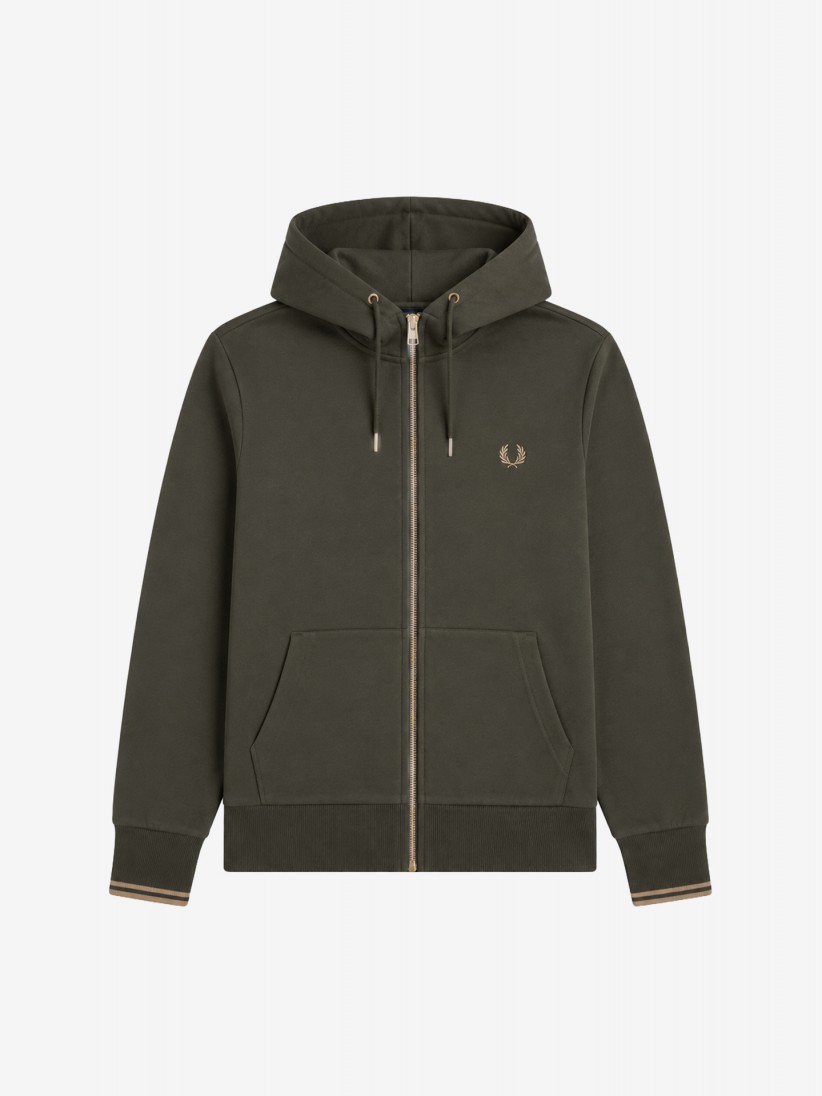 Casaco com Capuz Fred Perry Zip Through Verde Casaco com Capuz Fred Perry Zip Through Verde