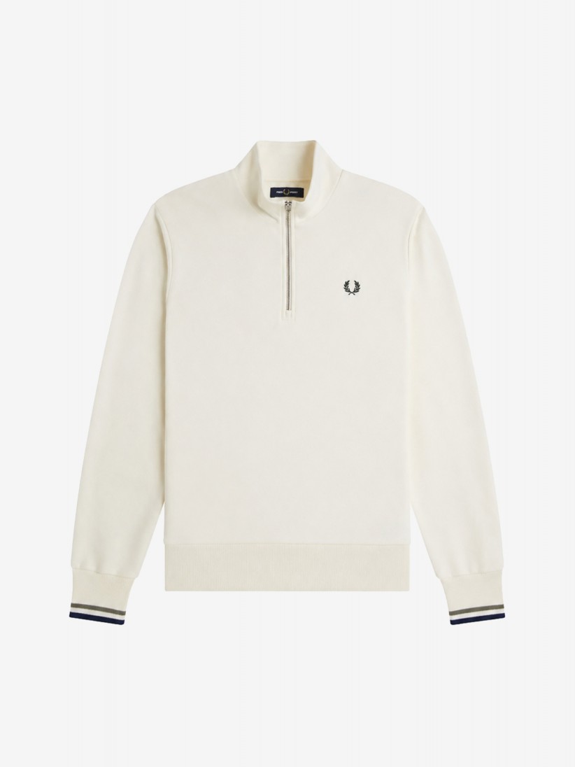 Fred Perry Half Zip Beige Zip Sweater
