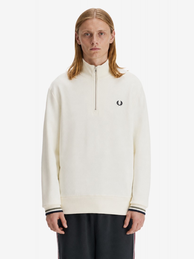 Fred Perry Half Zip Beige Zip Sweater