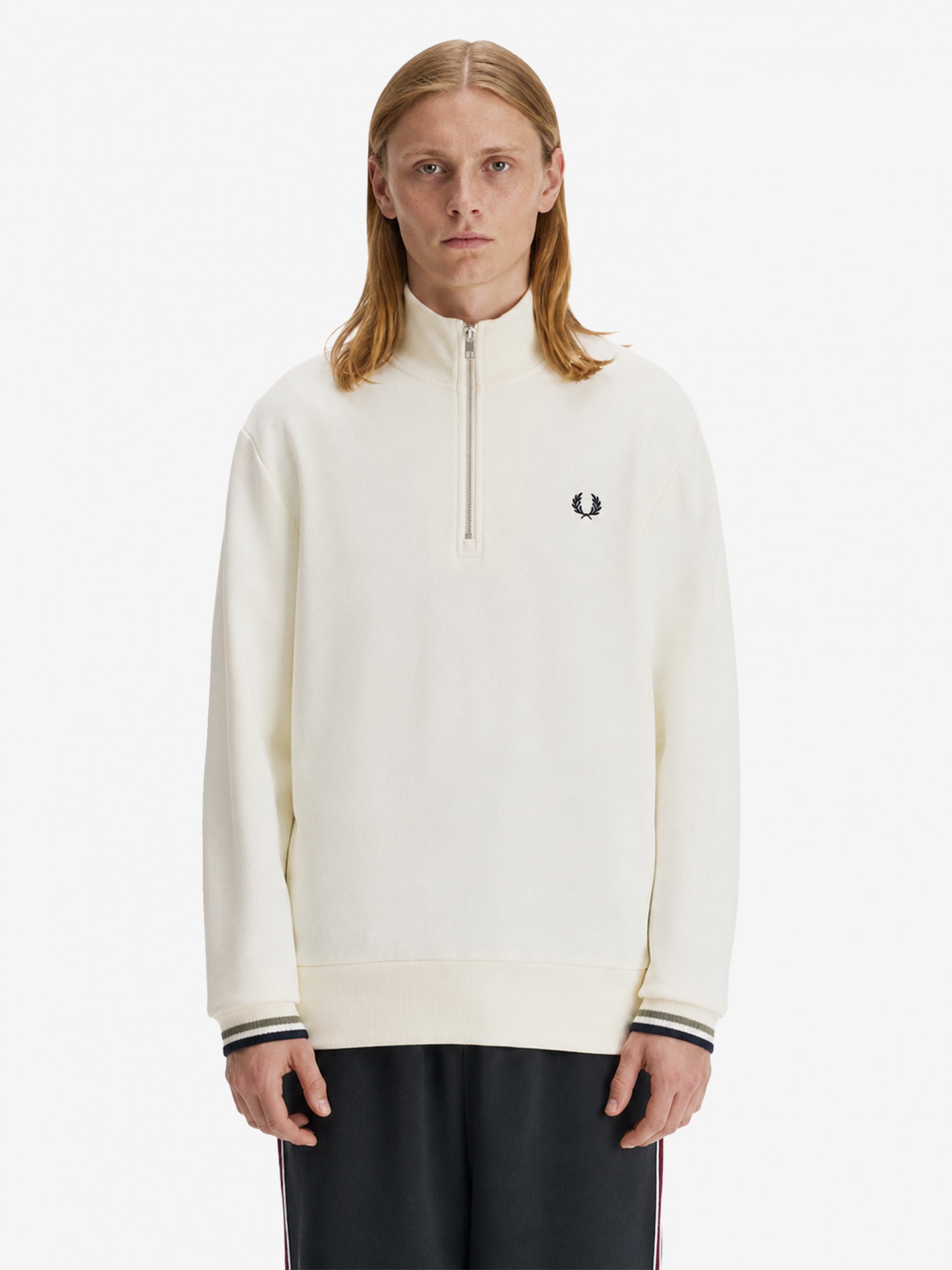 Fred Perry Half Zip Beige Zip Sweater