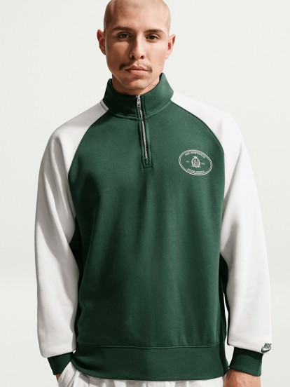 Nike Club Fleece Green and White Zip Sweater For Men