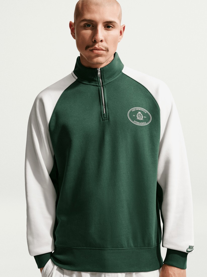 Nike Club Fleece Green and White Zip Sweater For Men Nike Club Fleece Green and White Zip Sweater For Men