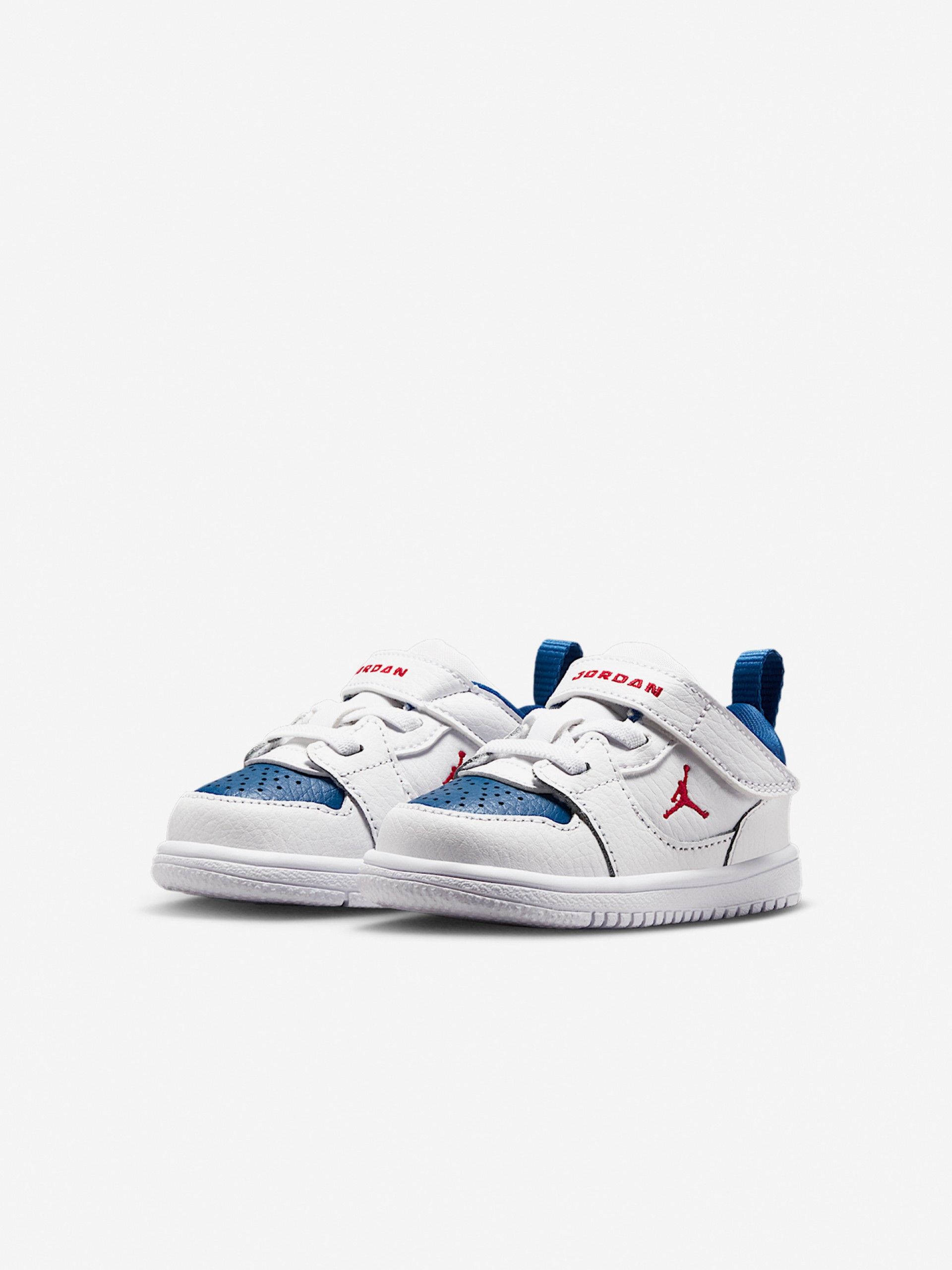 Zapatillas Nike Jordan Court Connect Low Blancas, Azules y Rojas Para Bebé y Niño