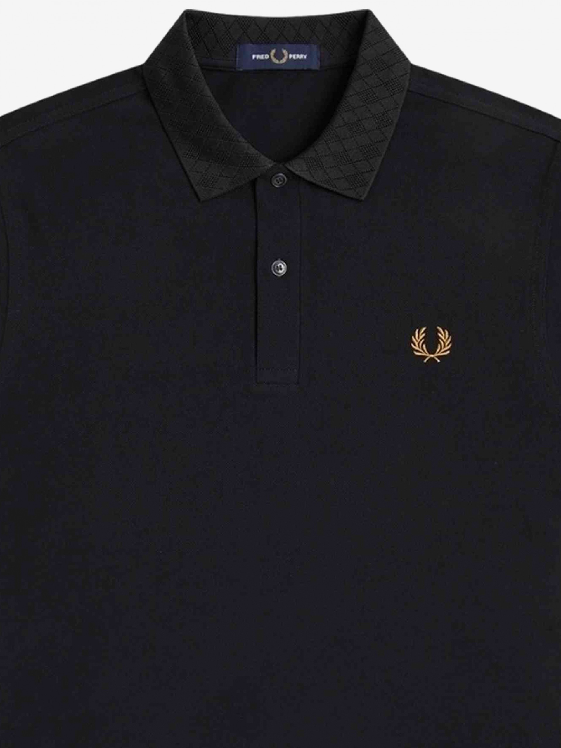Polo Fred Perry Jacquard Trim Preto e Dourado