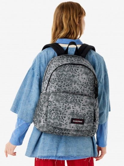 Mochila Escolar Eastpak Day Office Print Leopardo Cinza
