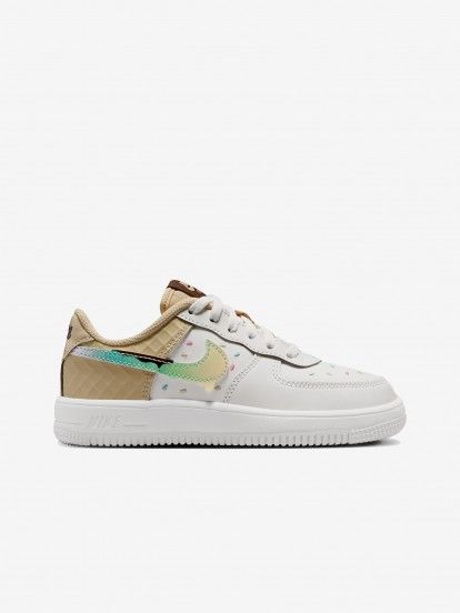 Nike Force 1 Low BP Lace White and Beige Sneakers For Children Nike Force 1 Low BP Lace White and Beige Sneakers For Children