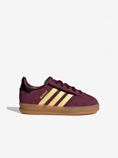 Adidas Gazelle Indoor CF EL I Burgundy and Yellow Suede Sneakers
