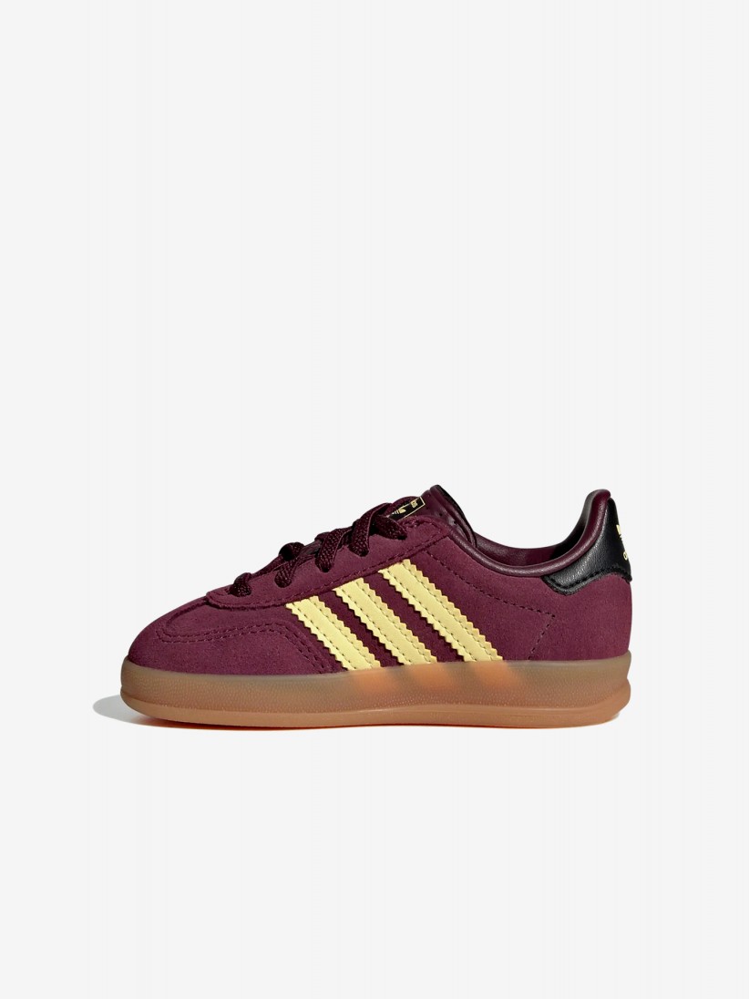 Adidas Gazelle Indoor CF EL I Burgundy and Yellow Suede Sneakers Adidas Gazelle Indoor CF EL I Burgundy and Yellow Suede Sneakers